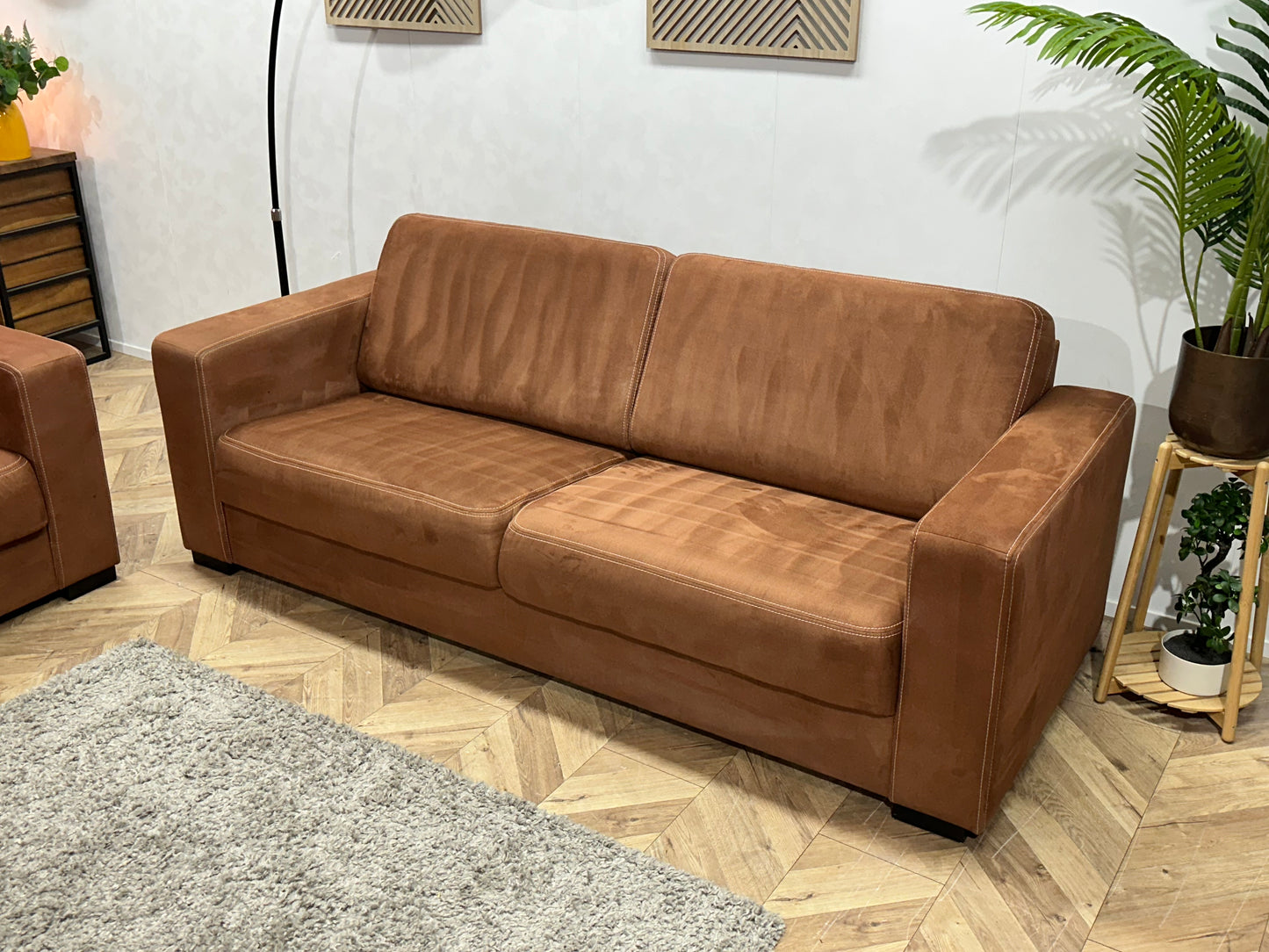 Cognac Bruine Suède Stoffen Banken Set ~ Vaste Kussens