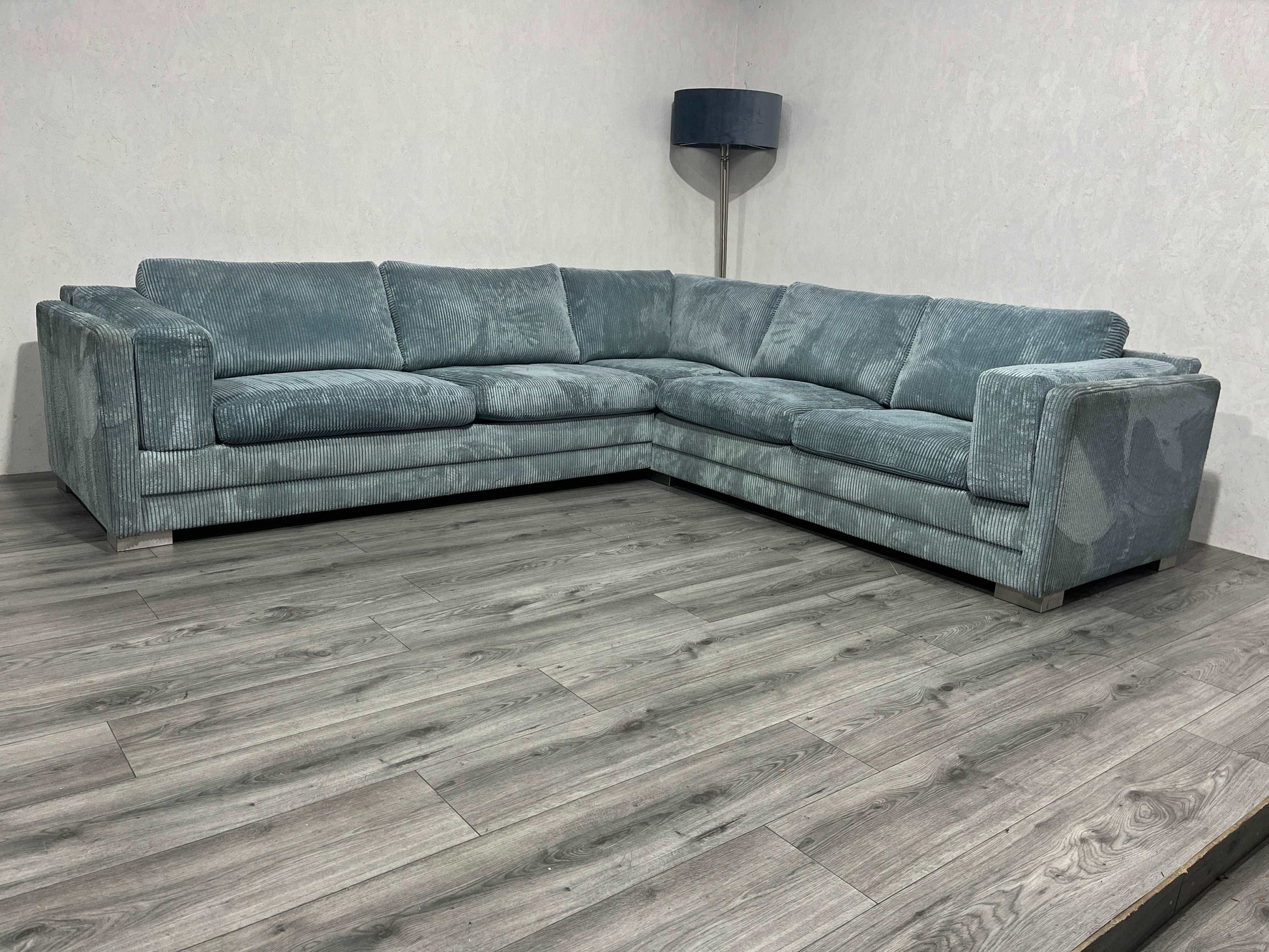 Licht Blauwe Ribstof Hoekbank