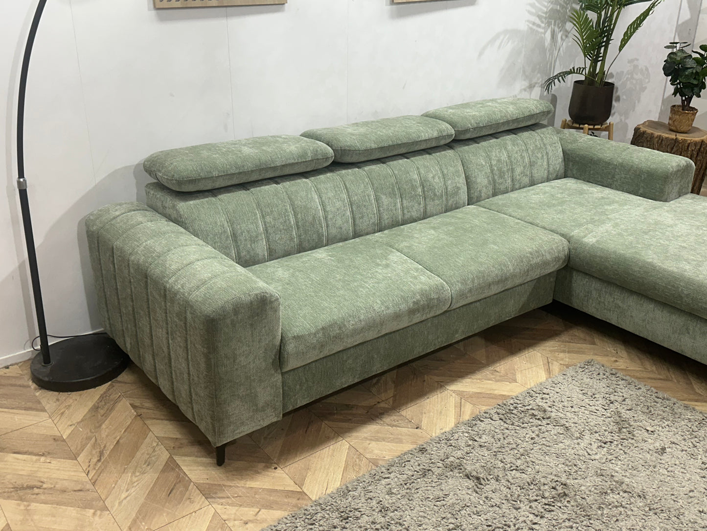 !Showroommodel! Groene Cremona Hoekbank ~ Verstelbare Hoofdsteunen