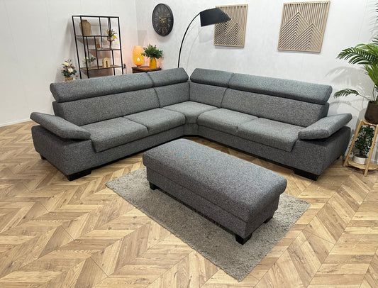 Grijze Hoekbank Inc Hocker ~ Verstelbare Arm/Hoofdsteunen