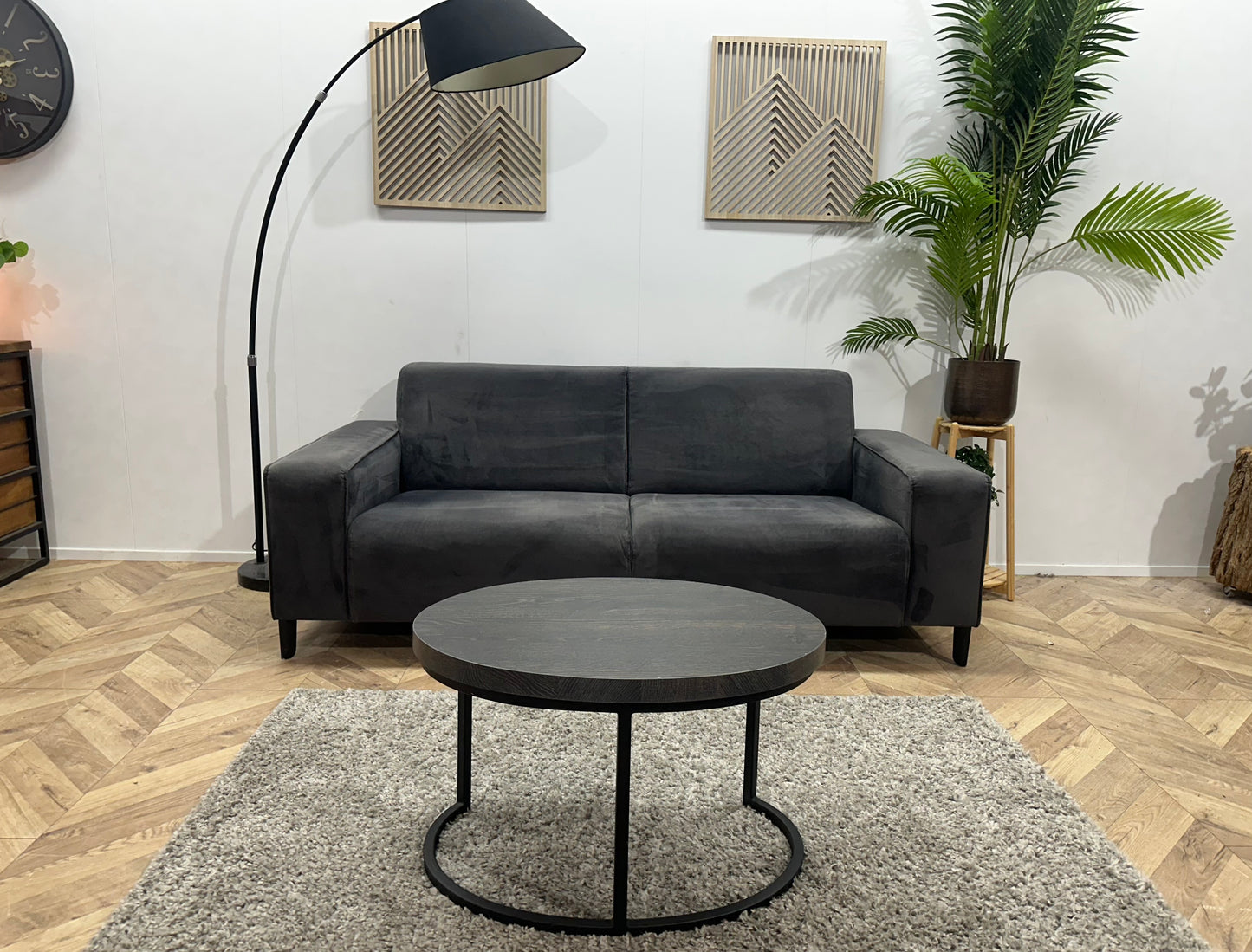 Antraciet Velvet 2.5-Zits Bank ~ Vaste Kussens