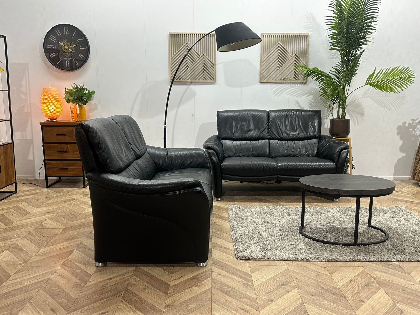 W.Schillig Zwarte Echt Lederen Banken Set ~ Vaste Kussens