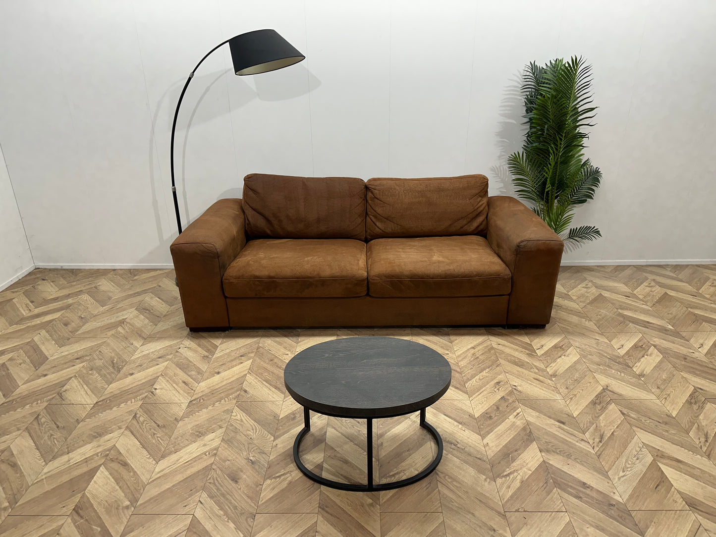 Cognac Bruine Suède Lederen 2.5-Zits Bank ~ Losse Kussens Met Afneembare Hoezen