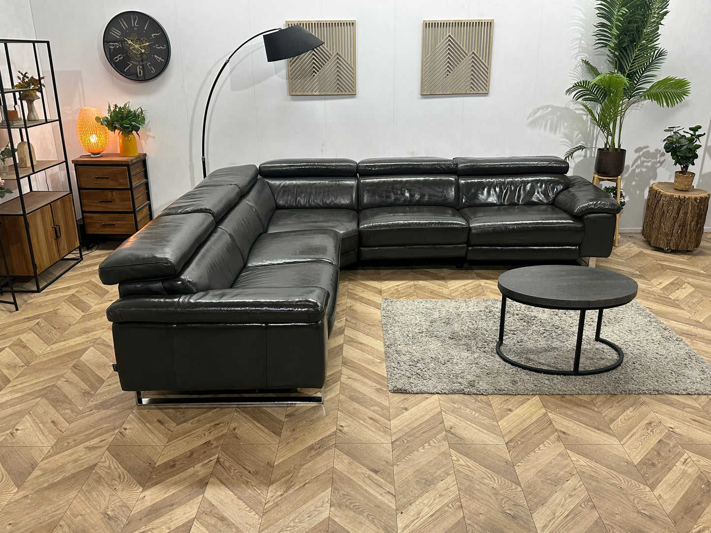 Goossens Zwarte Echt Lederen Hoekbank ~ Geïmpregneerd