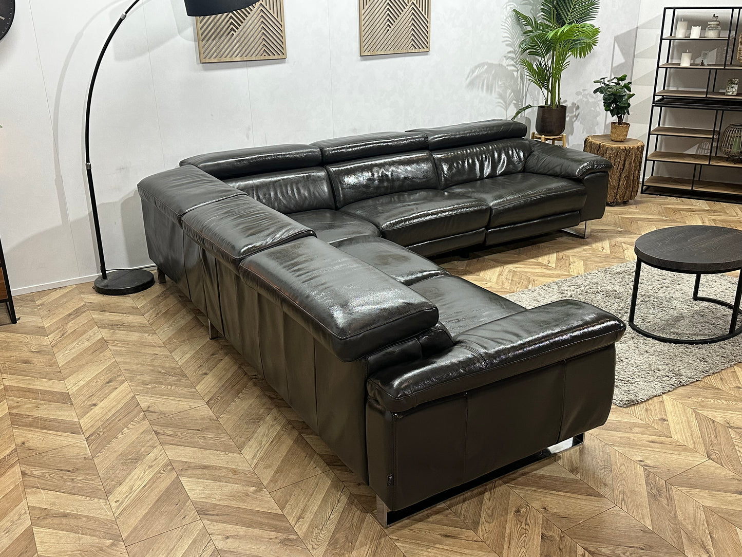 Goossens Zwarte Echt Lederen Hoekbank ~ Geïmpregneerd