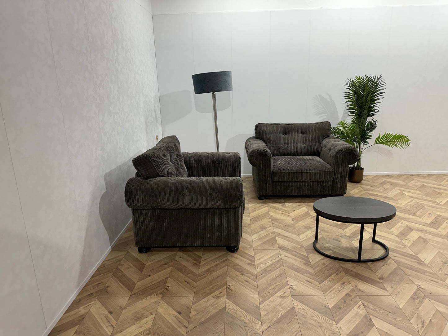 UrbanSofa Antraciet Ribstof Fauteuil Set ~ Losse Kussens Met Afneembare Hoezen