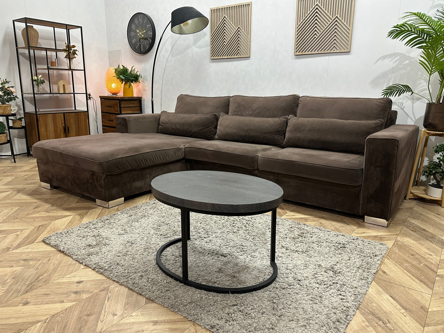 Bruine Velvet Hoekbank ~ Losse Kussens Met Afneembare Hoezen