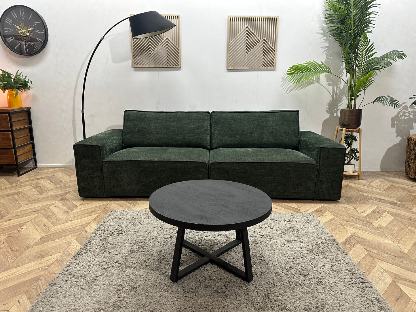 Groene Velvet 2.5-Zits Bank ~ Losse Rugkussens Met Afneembare Hoezen