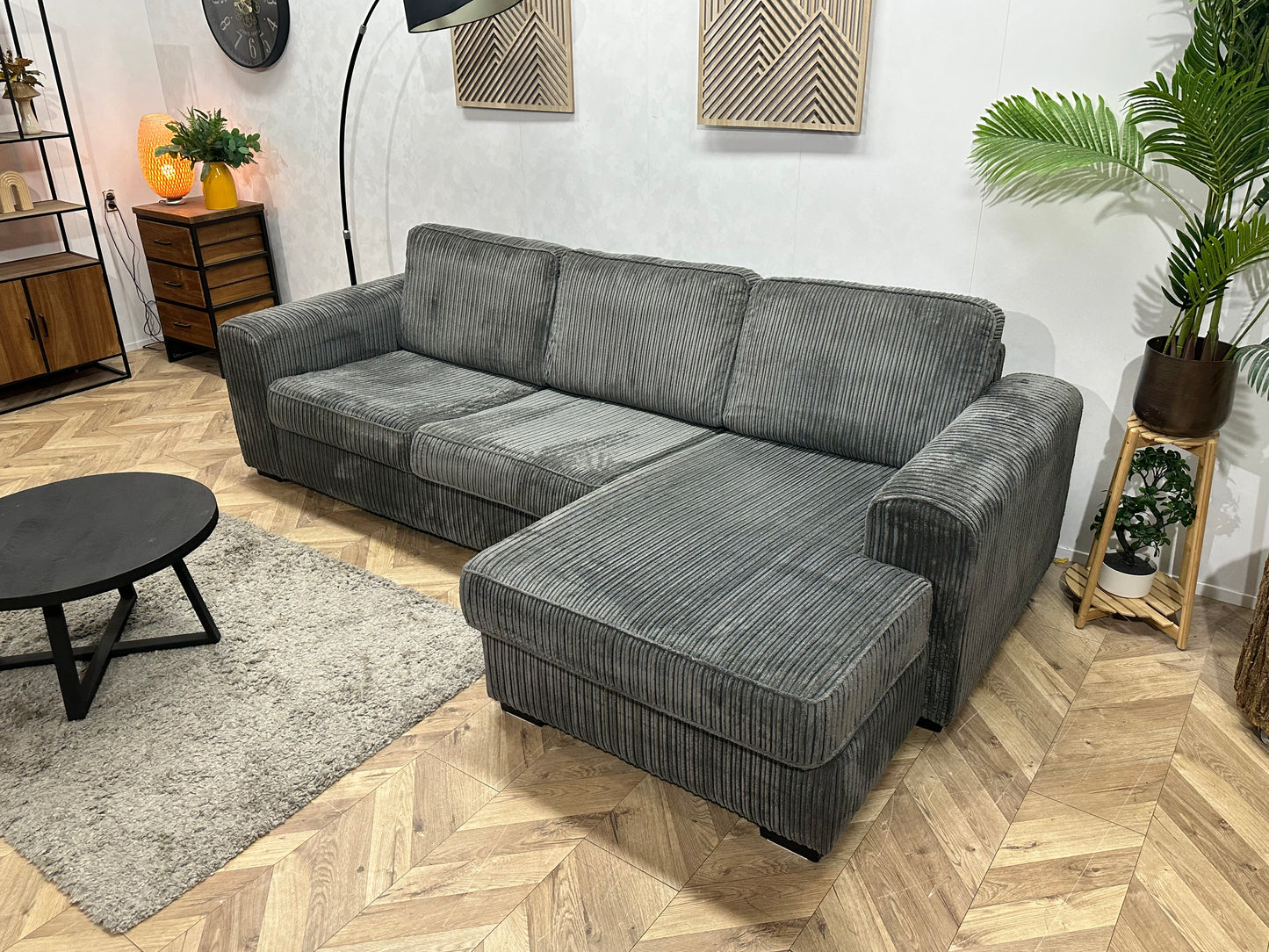 Antraciet Ribstof Hoekbank  ~ Losse Kussens Met Afneembare Hoezen