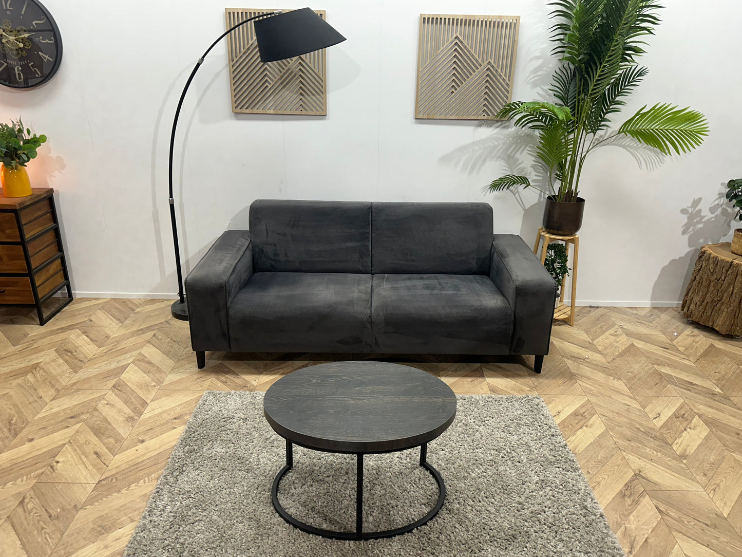 Antraciet Velvet 2.5-Zits Bank ~ Vaste Kussens