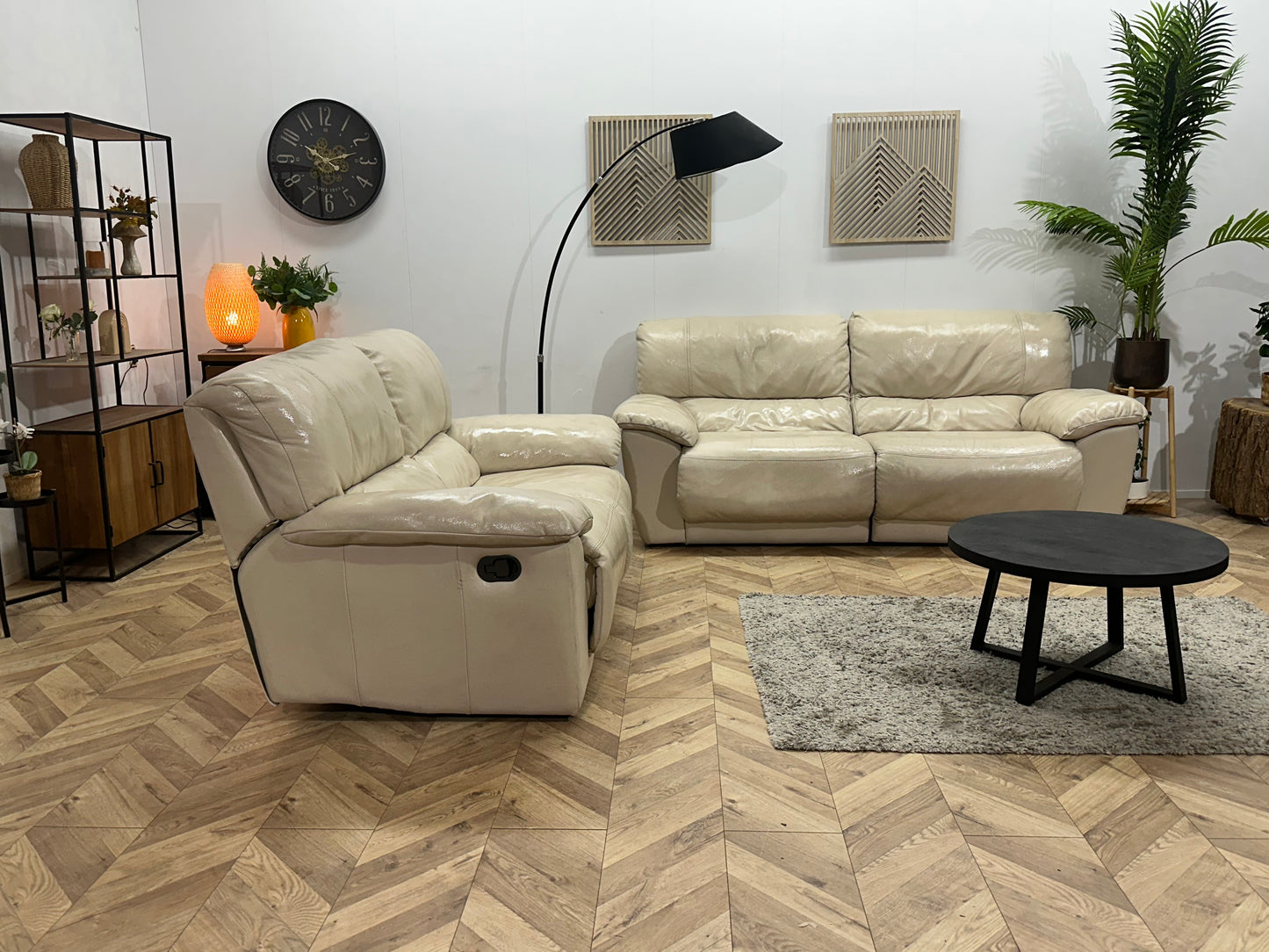 Crème Echt Lederen Banken Set ~ Geïmpregneerd ~ Relaxfunctie