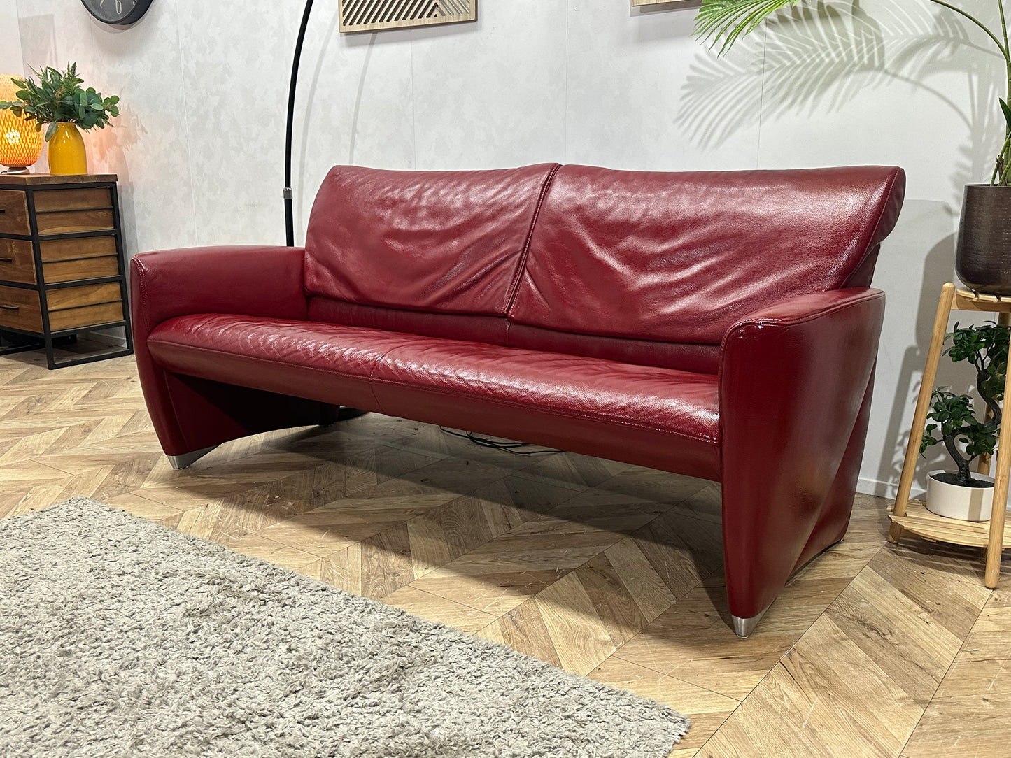 Jori Rode Echt Lederen 2.5-Zits Bank Inc Hockers ~ Geïmpregneerd