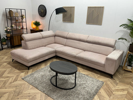 Roze Suede Stoffen Hoekbank ~ Verstelbare Hoofdsteunen