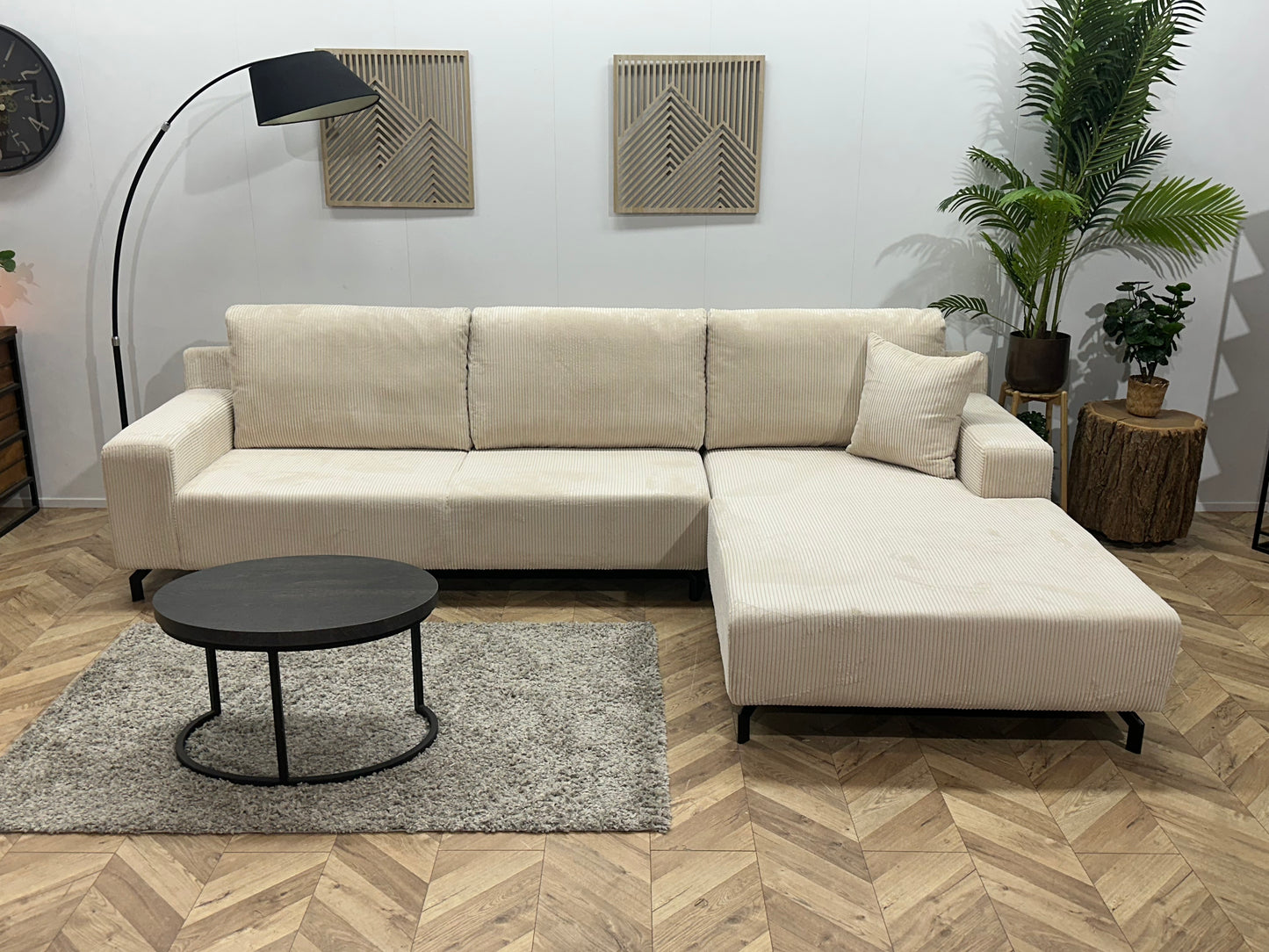 !Showroommodel! Witte/Crème Ribstof Hoekbank