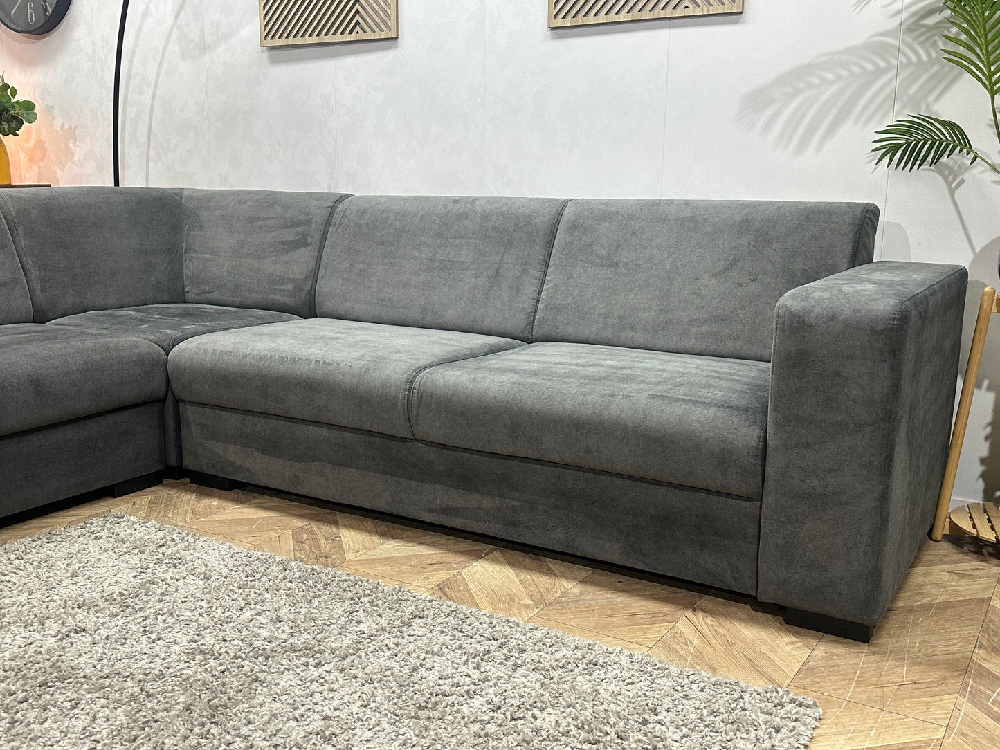 Antraciet Velvet Hoekbank ~ Vaste Kussens