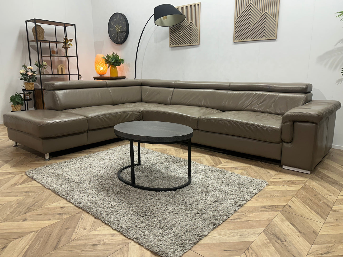 Licht Bruine Echt Lederen Hoekbank ~ Verstelbare Hoofdsteunen