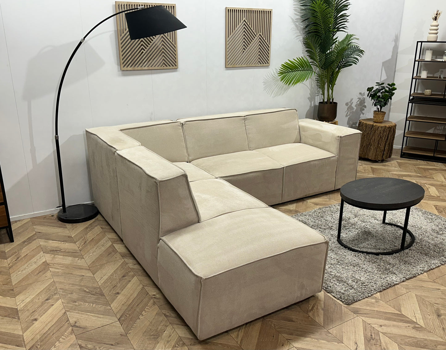 !Showroommodel! Crème Suède Stoffen Hoekbank