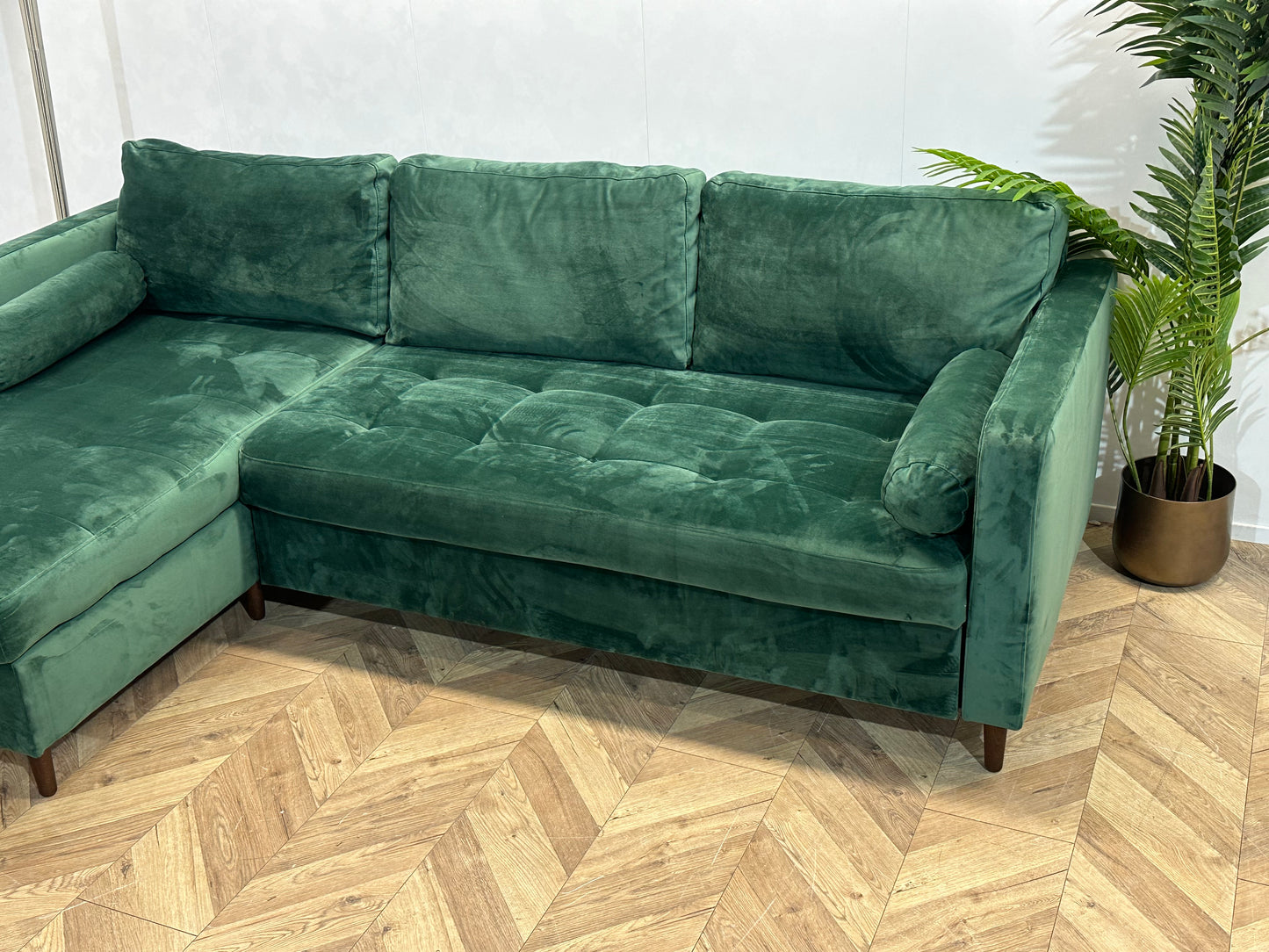 Groene Velvet Hoekbank ~ Opbergruimte ~ Nieuwstaat