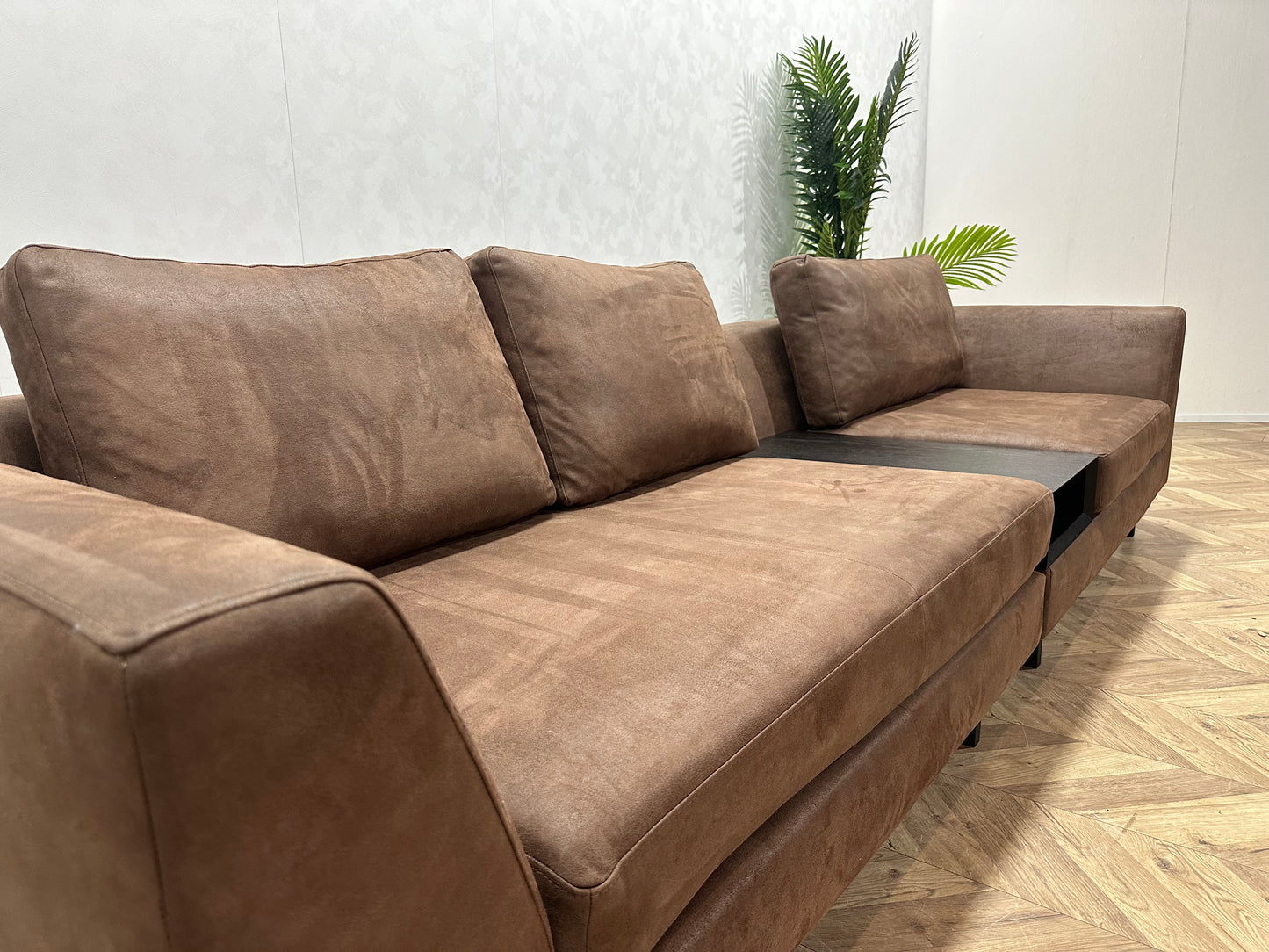 Bruine Suède Lederen Design 3-Zits Bank ~ Nieuwstaat