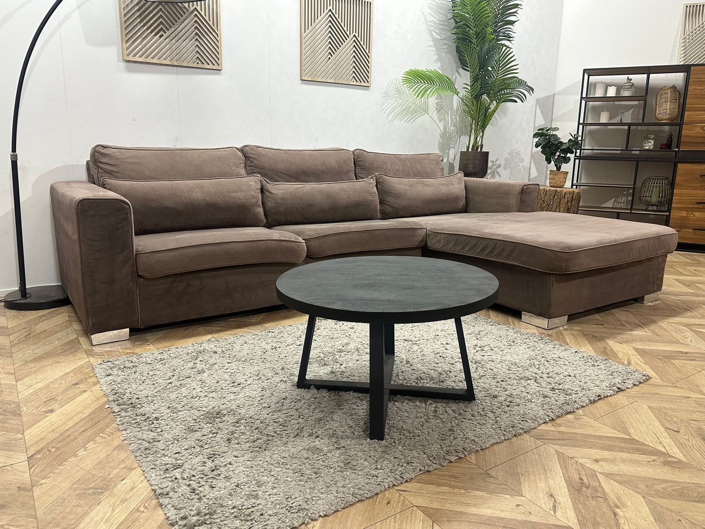 Bruine Velvet Hoekbank ~ Losse Kussens Met Afneembare Hoezen