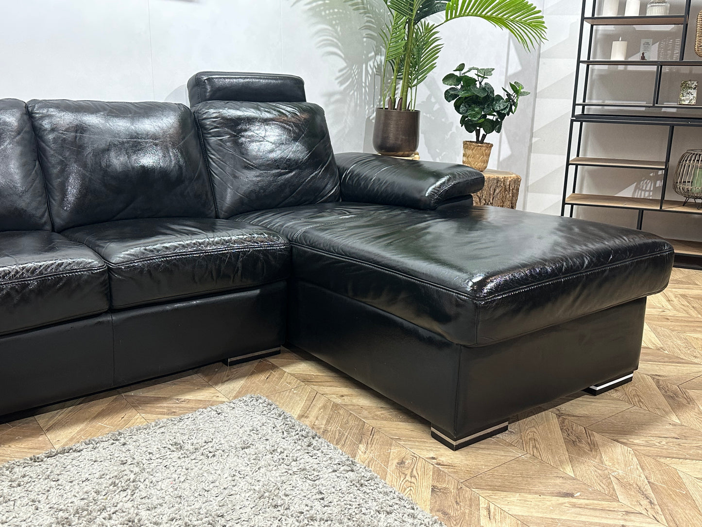 Zwarte Echt Lederen Hoekbank ~ Geïmpregneerd