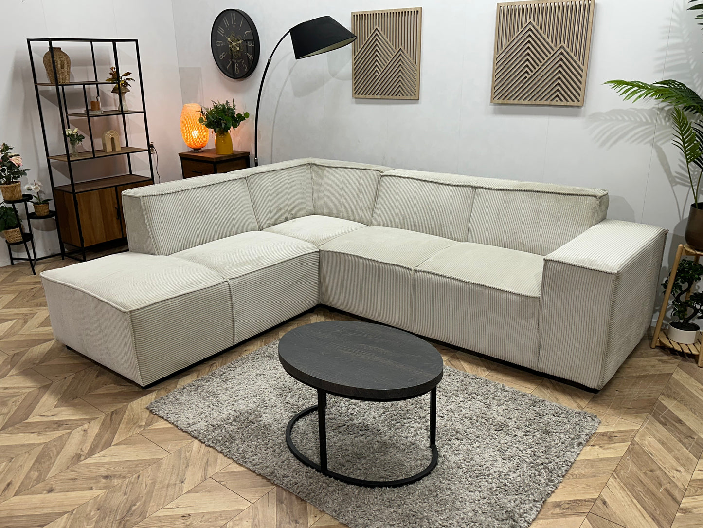 !Showroommodel! Witte/Crème Ribstof Hoekbank