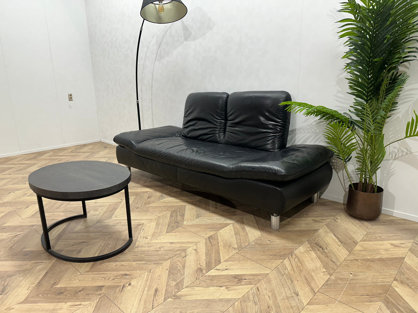 Zwart Echt Lederen 2.5-Zits Bank ~ Verstelbare Armleuningen