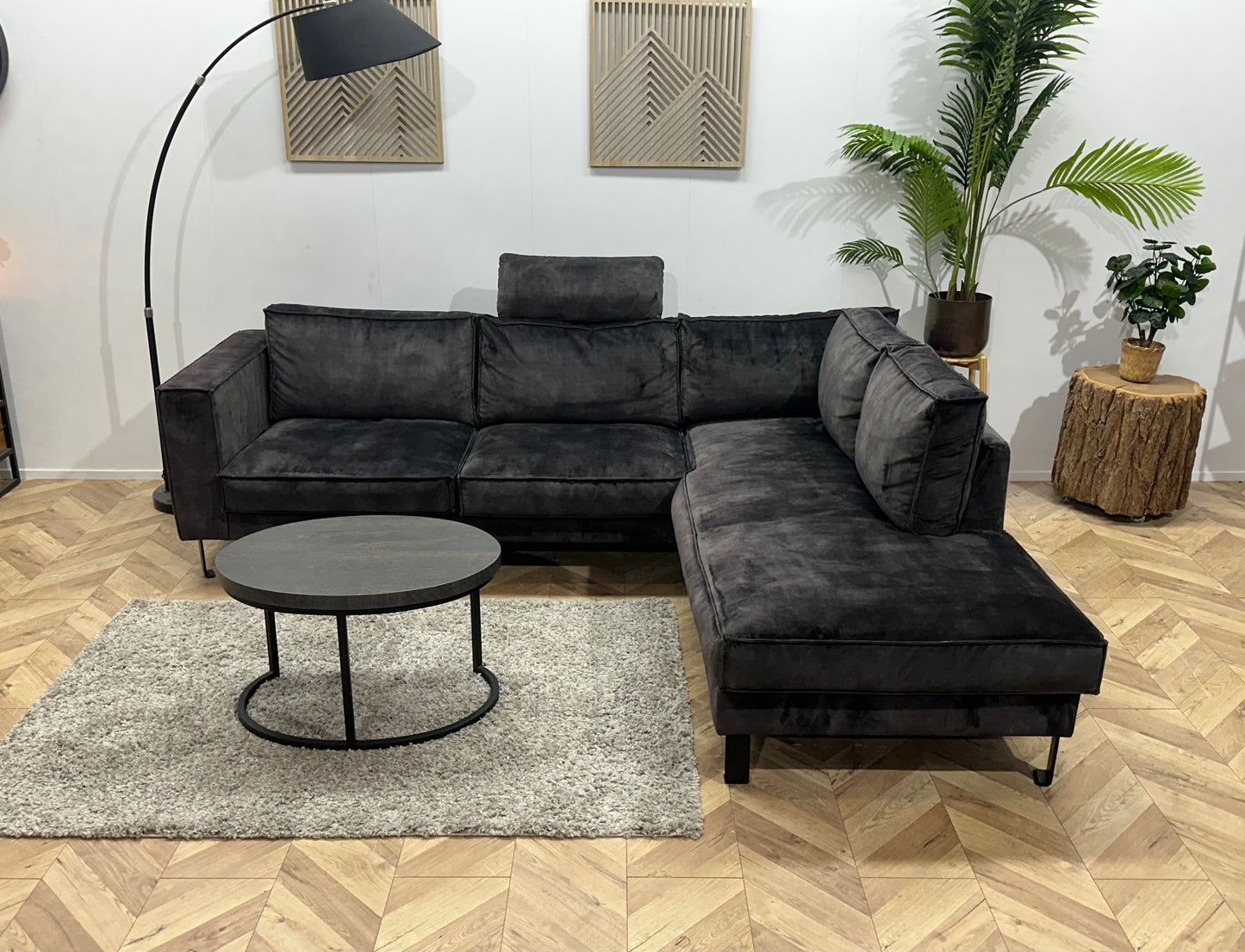 Antraciet Velvet Hoekbank ~ Losse Kussens Met Afneembare Hoezen