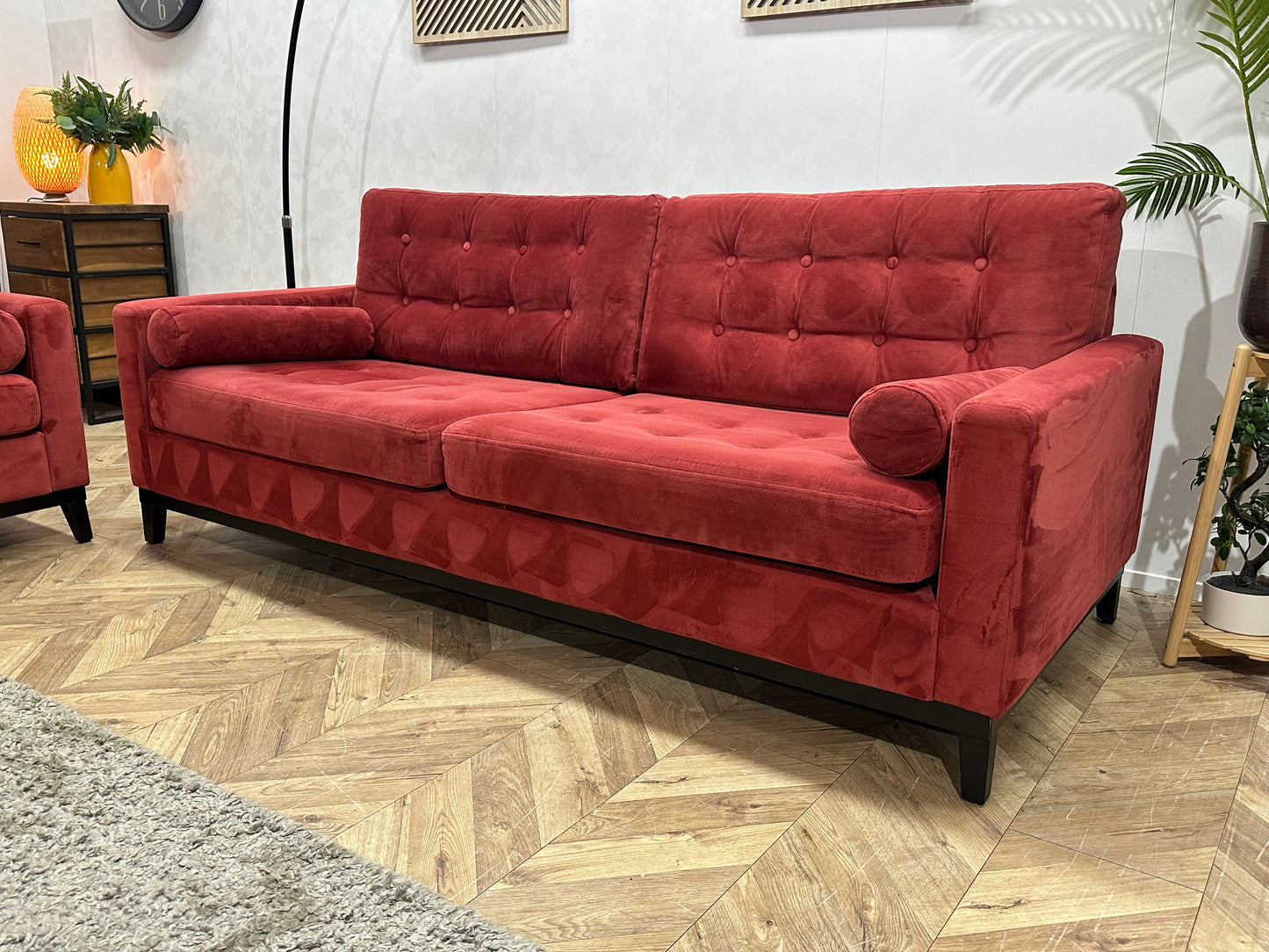 Rode Velvet Banken Set ~ Losse Kussens Met Afneembare Hoezen