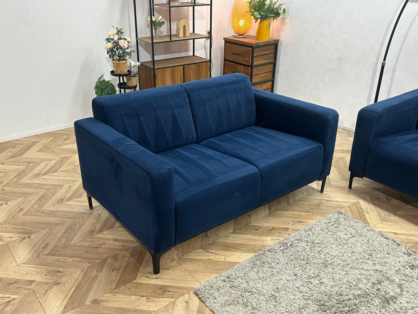 Blauwe Velvet Banken Set ~ Vaste Kussens