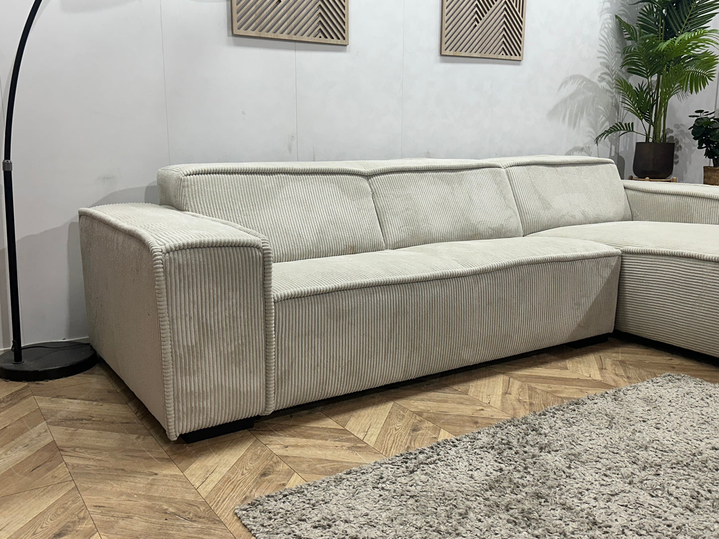 !Showroommodel! Witte Ribstof Hoekbank