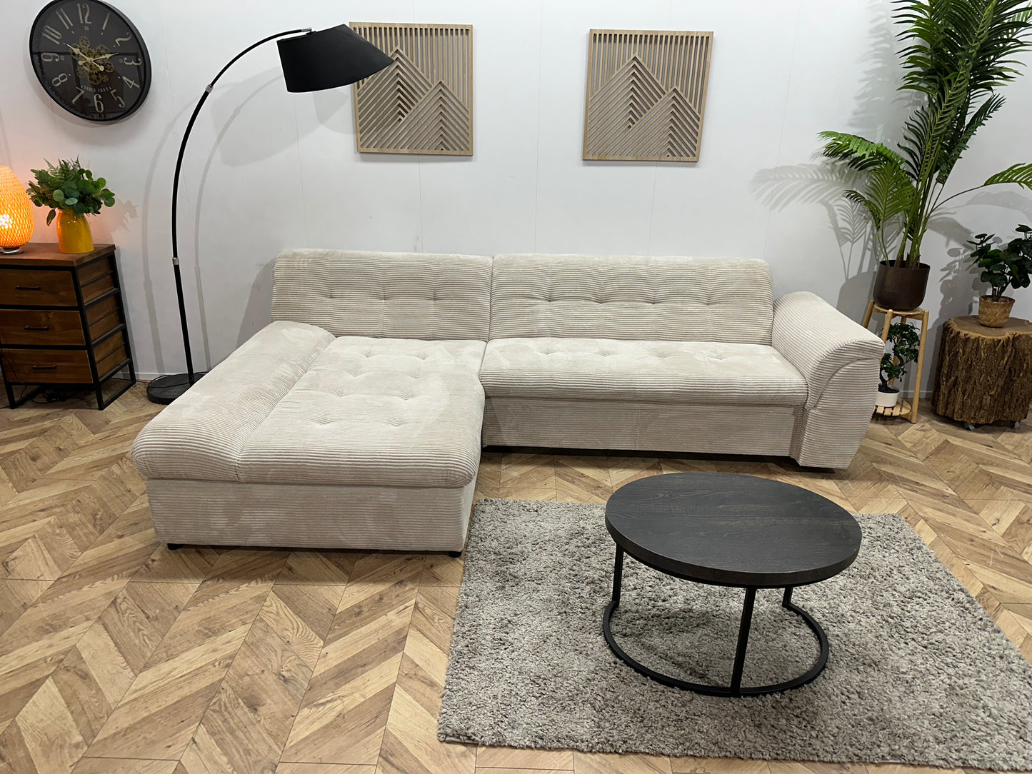 !Showroommodel! Crème Ribstof Hoekbank ~ Opbergruimte