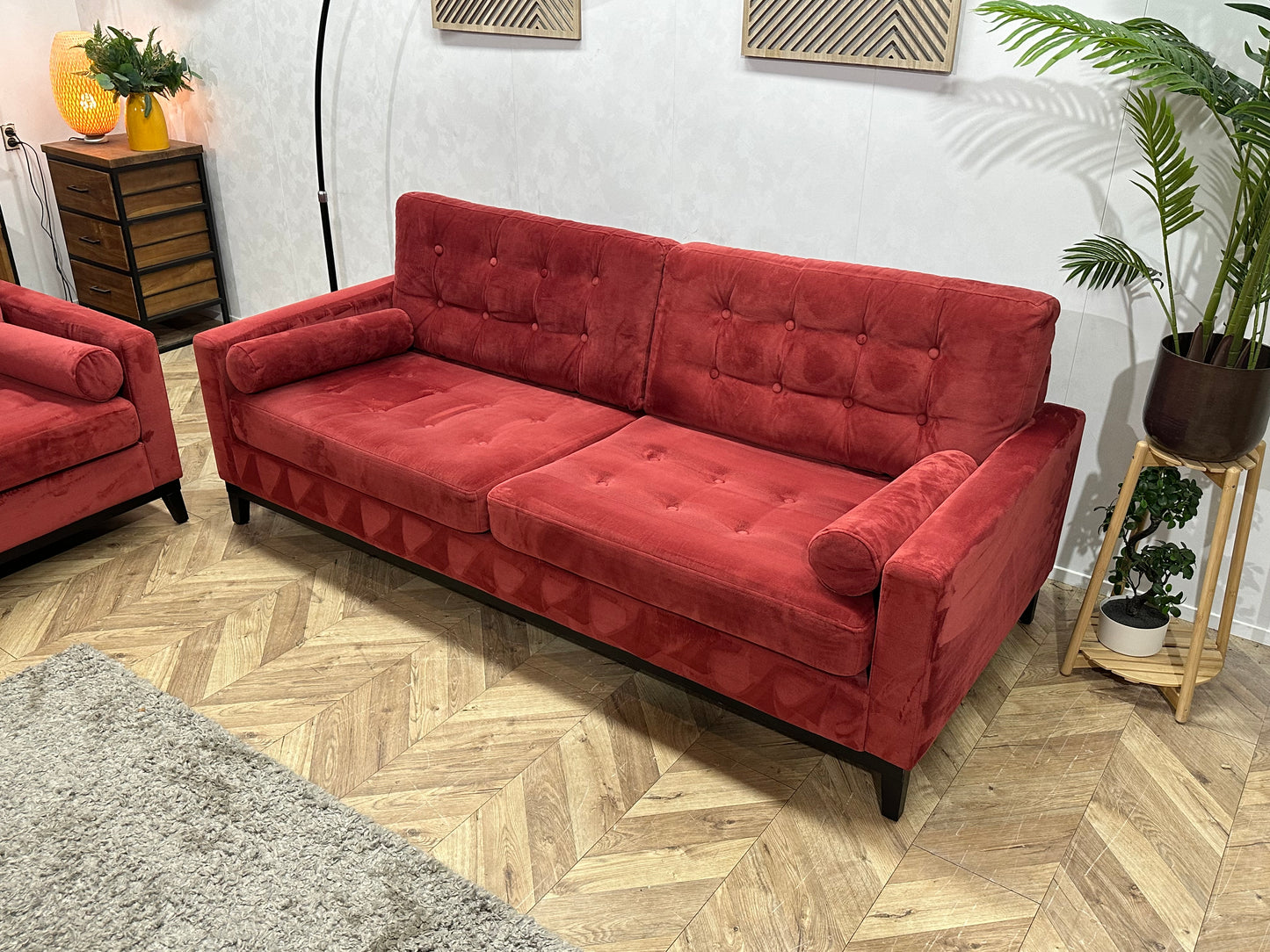 Rode Velvet Banken Set ~ Losse Kussens Met Afneembare Hoezen