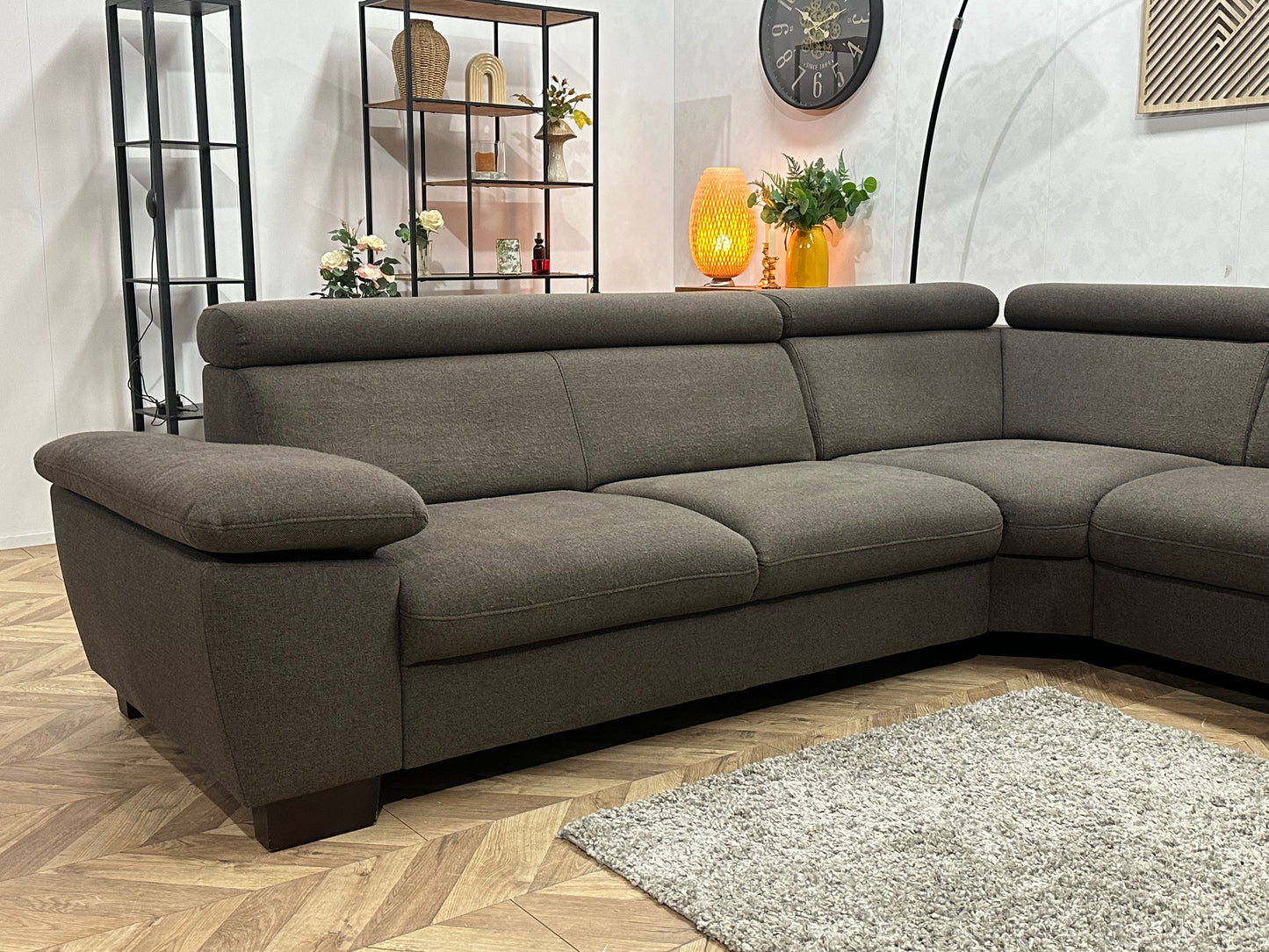 Antraciet Hoekbank ~ Verstelbare Arm/Hoofdsteunen