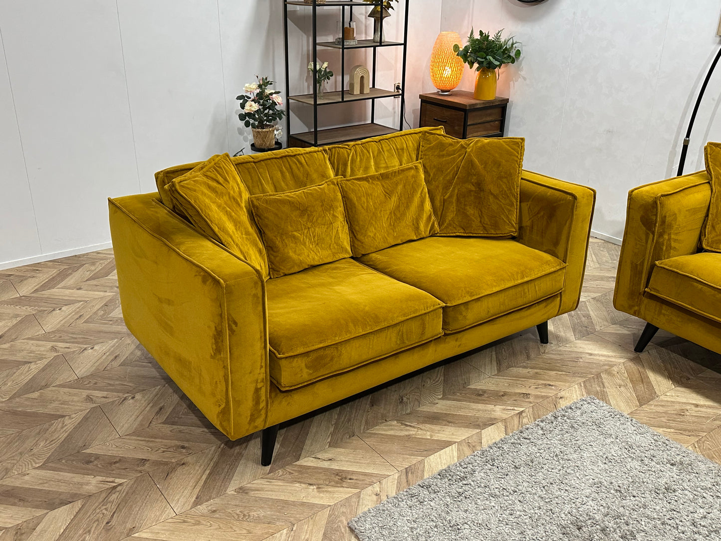 Gele Velvet Banken Set ~ Losse Kussens Met Afneembare Hoezen