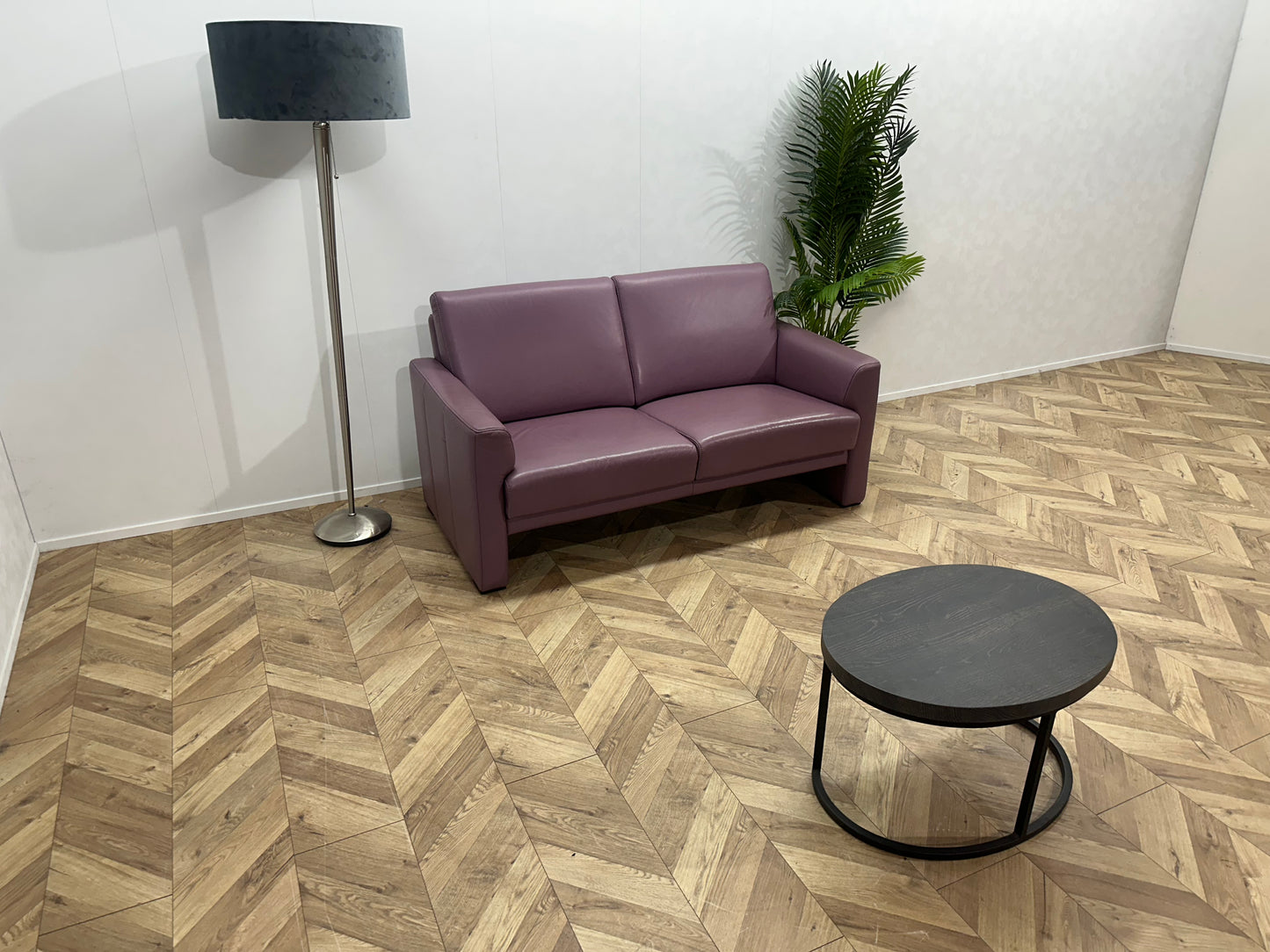 Paarse Echt Lederen 2-Zits Bank ~ Vaste Kussens