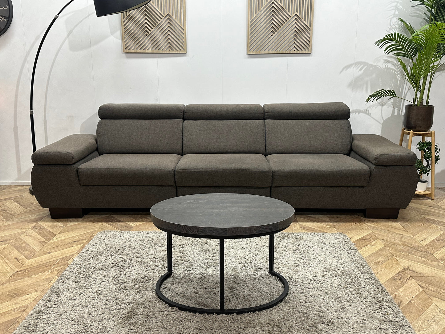 Grijze 3-Zits Bank ~ Verstelbare Arm/Hoofdsteunen