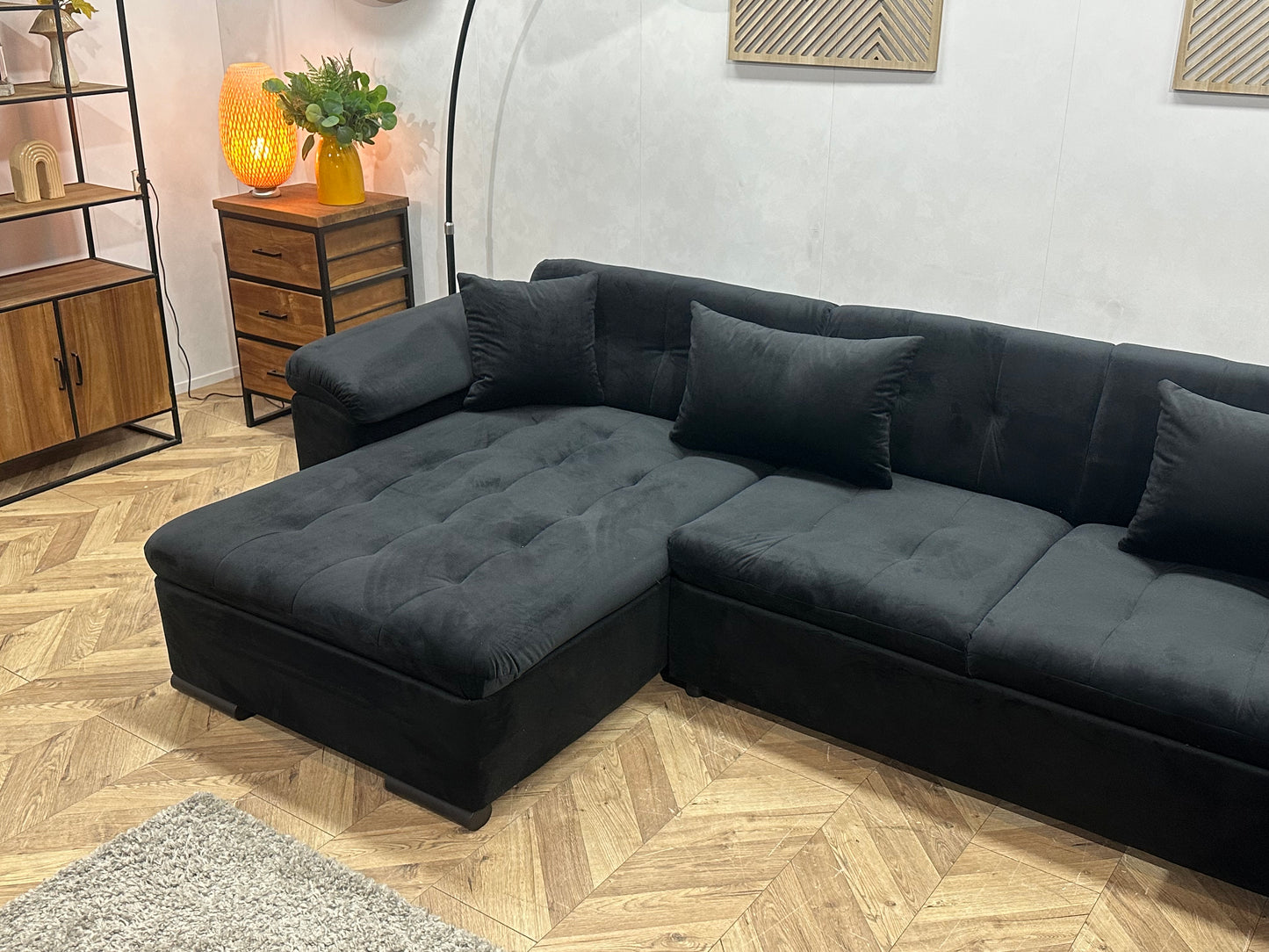 !Showroommodel! Zwarte Velvet Hoekbank