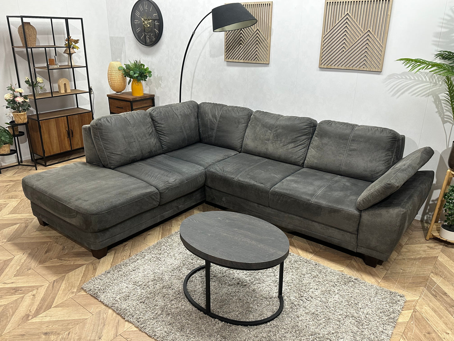 Antraciet Suède Stoffen Hoekbank ~ Verstelbare Armsteun