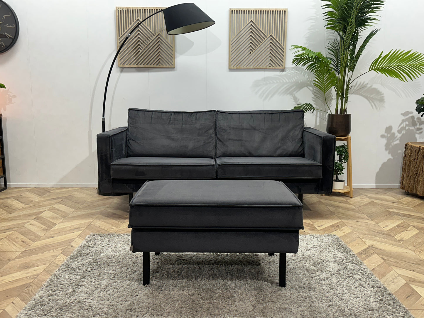 Be Pure Antraciet Velvet 2.5-Zits Bank Inc Hocker ~ Nieuwstaat