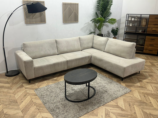 Witte/Crème Suède Stoffen Hoekbank ~ Losse Rugkussens Met Afneembare Hoezen