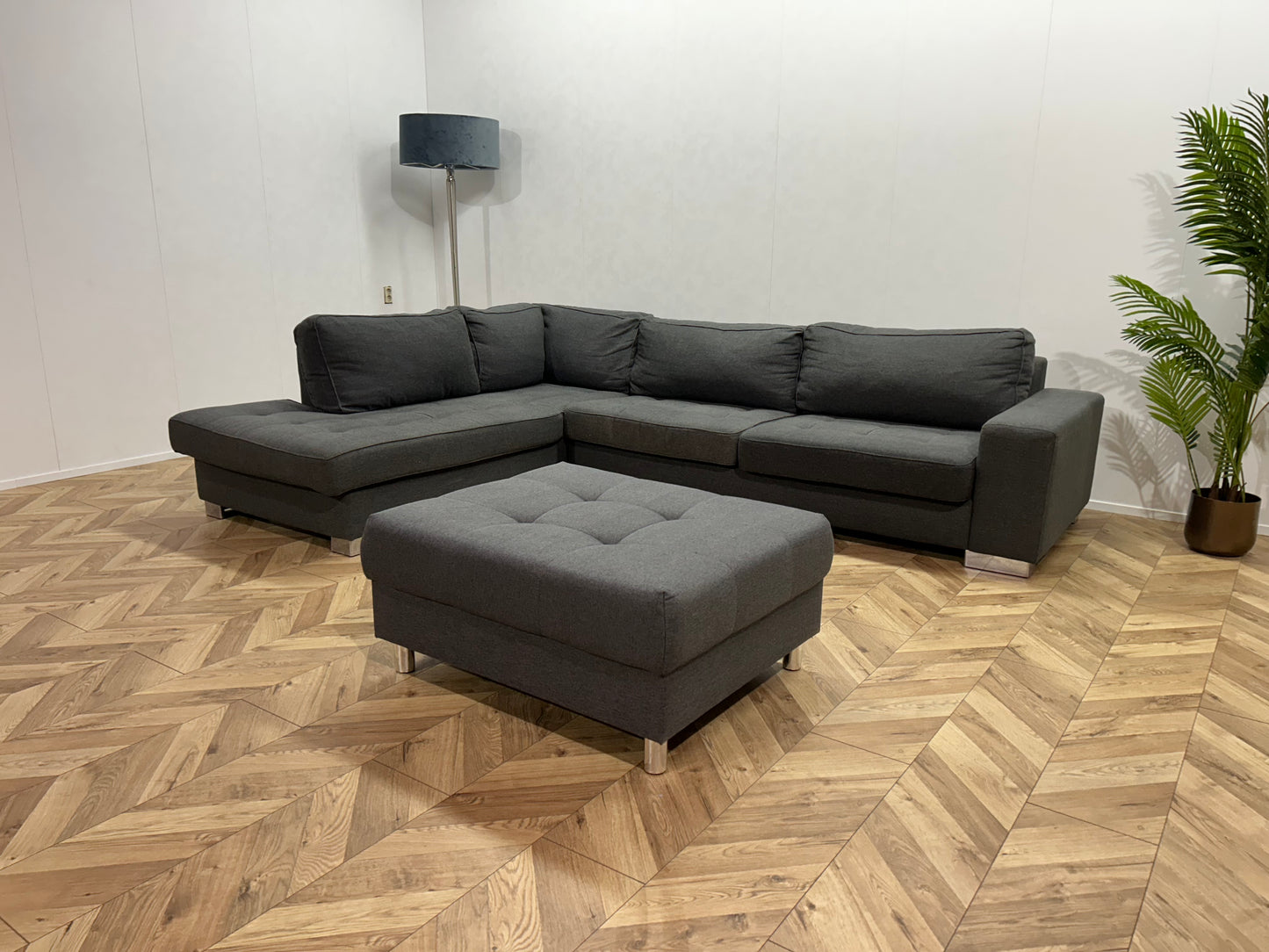 Grijze Hoekbank Inc. Hocker ~ Losse Kussens Afneembare Hoezen