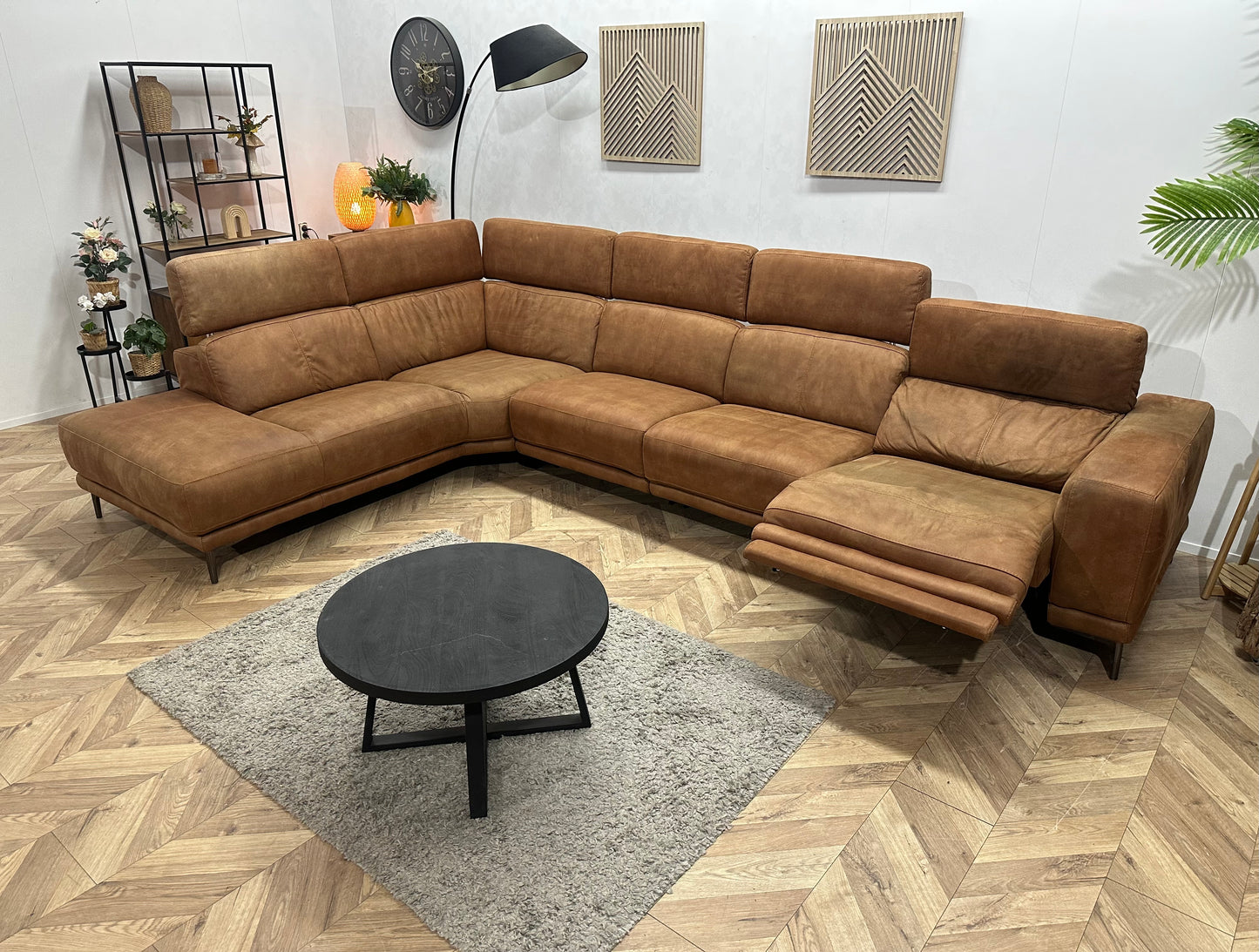 Cognac Bruine Suede Stoffen Hoekbank ~ Relaxfunctie