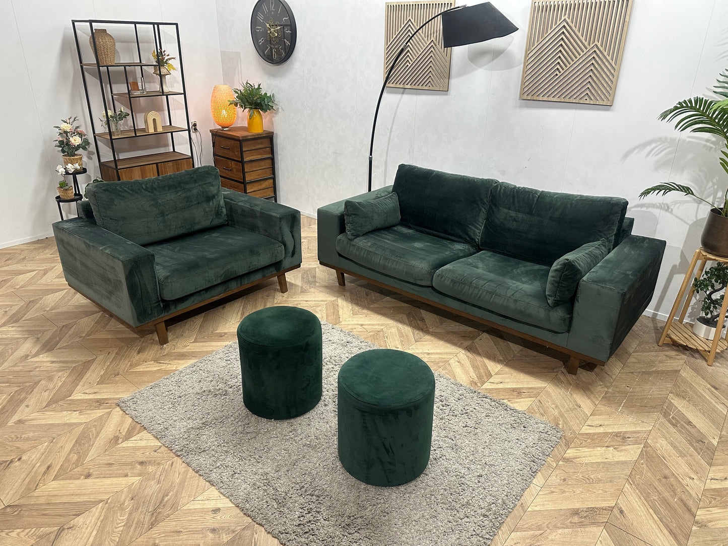 Groene Velvet Banken Set Inc Hockers ~ Losse Kussens Met Afneembare Hoezen