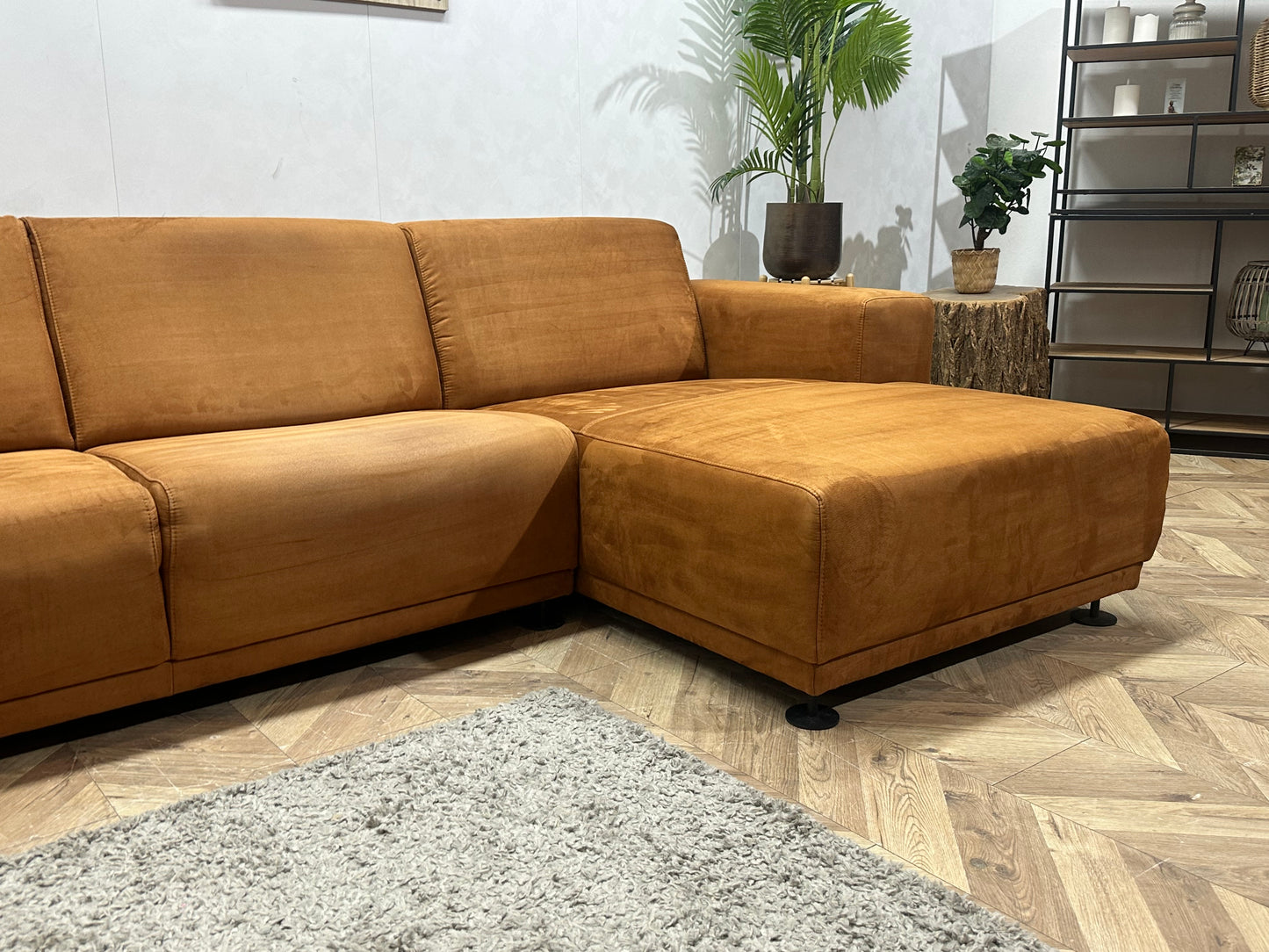 Cognac Bruine Suède Stoffen Hoekbank ~ Inruilvoordeel
