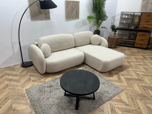 !Showroommodel! Witte/Crème Suède Stoffen Hoekbank