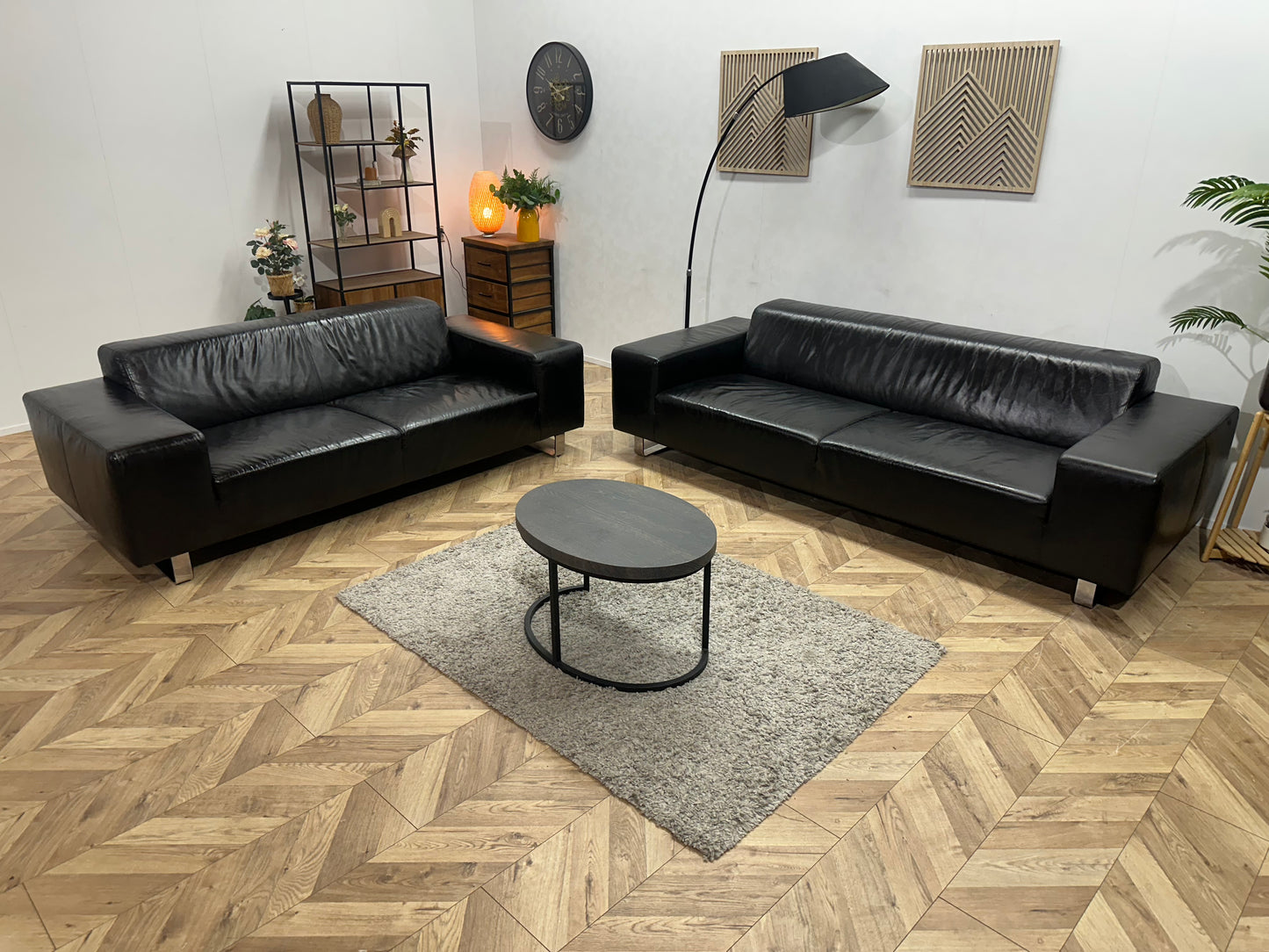 Zwarte Echt Lederen Banken Set ~ Geïmpregneerd