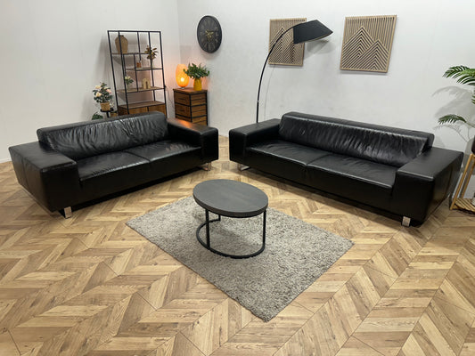 Zwarte Echt Lederen Banken Set ~ Geïmpregneerd