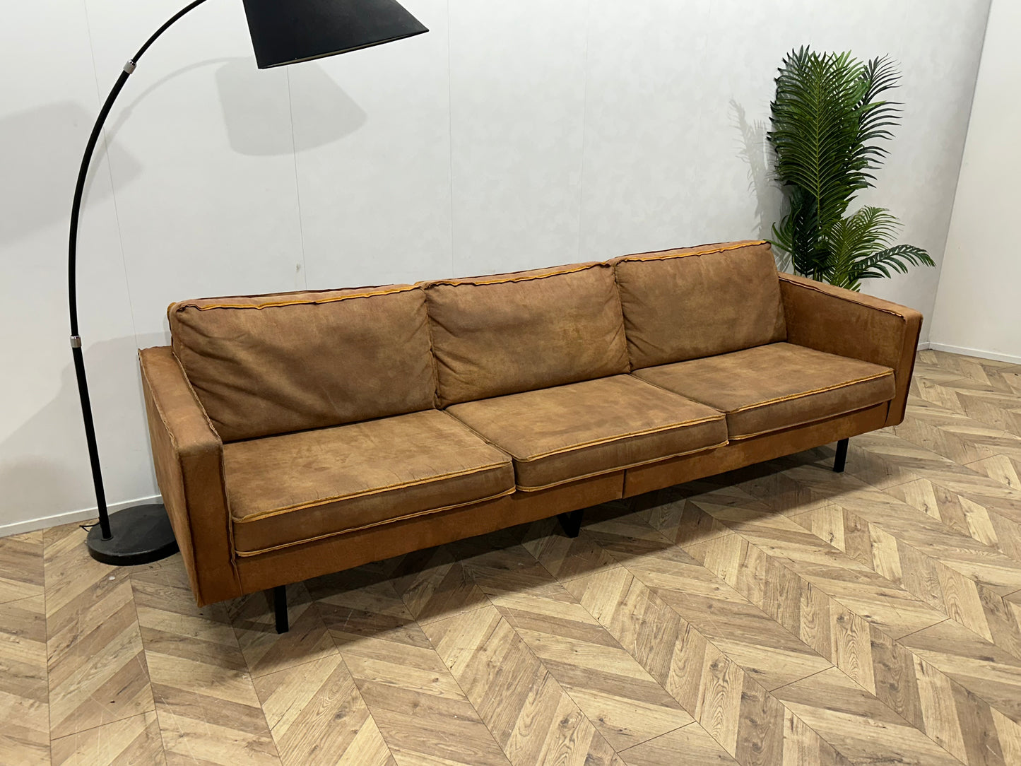 Be Pure Cognac Bruine Suède Lederen 3-Zits Bank ~ Losse Kussens Met Afneembare Hoezen