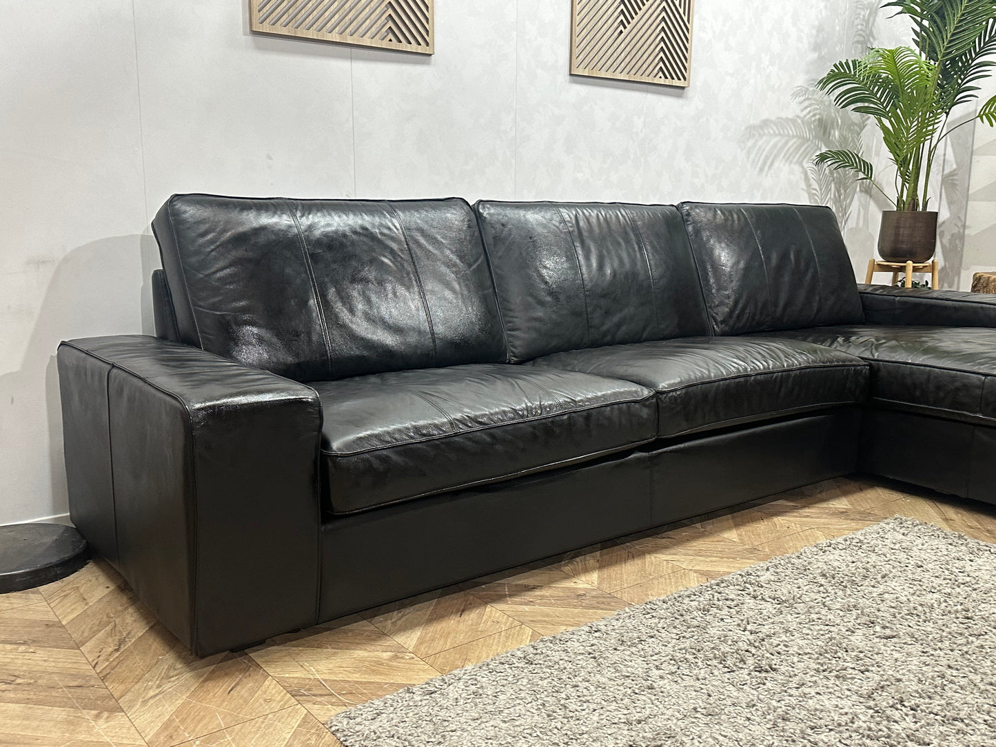 Zwarte Echt Lederen Hoekbank ~Geïmpregneerd